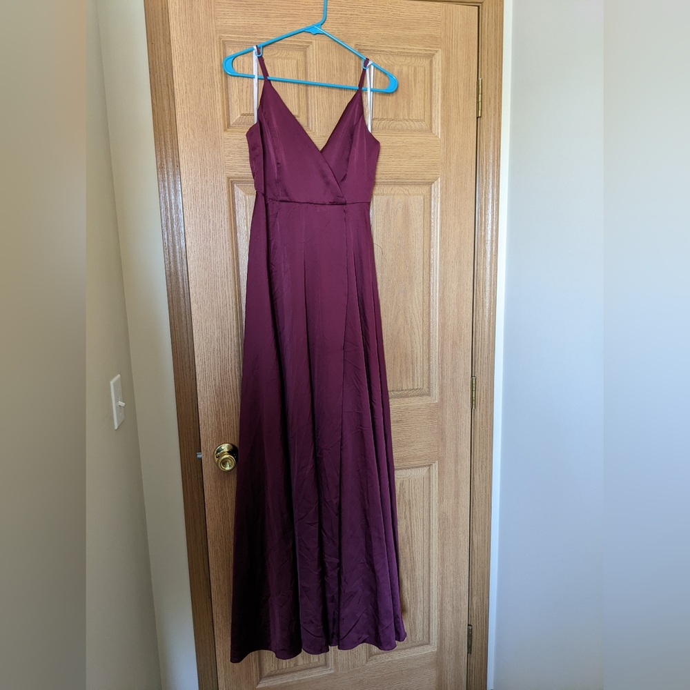 Lulu's Ode To Love Burgundy Satin Maxi Dress - Picture 2 of 3